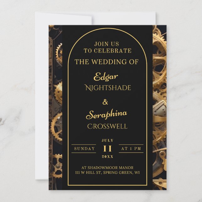 Invitation Steampunk Extravaganza Vintage Clockwork Mariage (Devant)