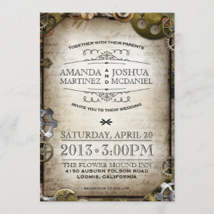 Invitation Steampunk Gears Mariage victorien Vintage Invitati