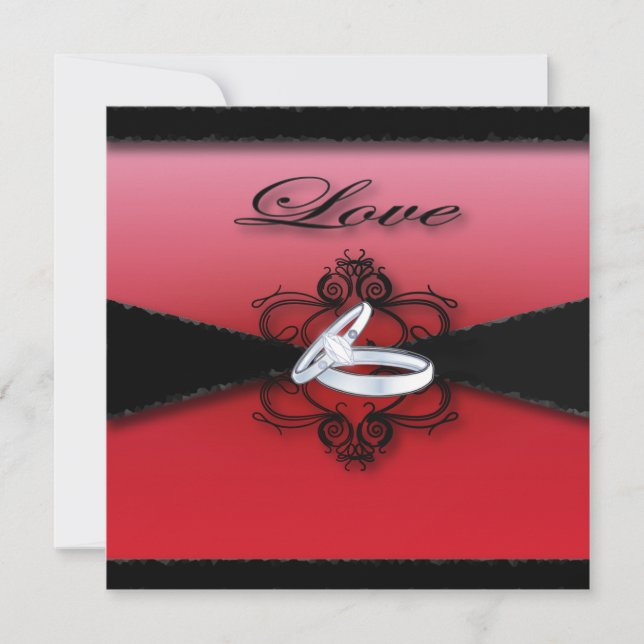 Invitation steampunk gothique victorien rouge et noir mariage (Devant)