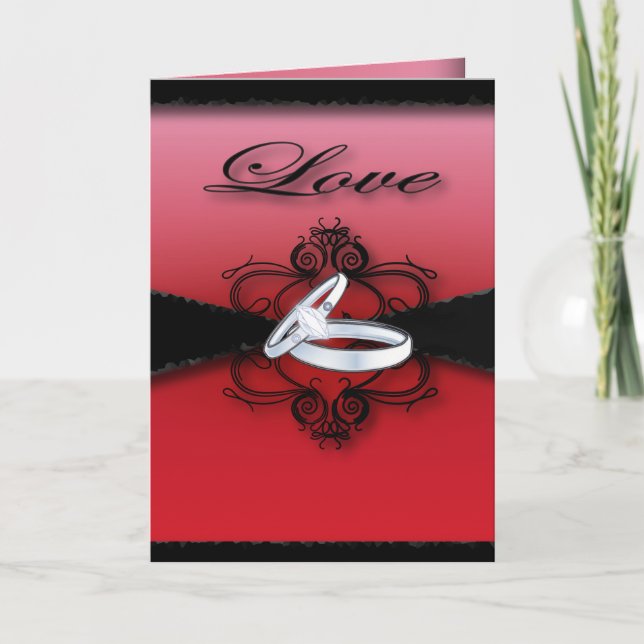 Invitation steampunk gothique victorien rouge et noir mariage (Devant)