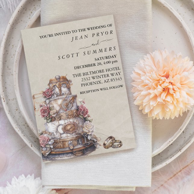 Invitation Steampunk Modern Simple Cake Rings Mariage (Créateur téléchargé)