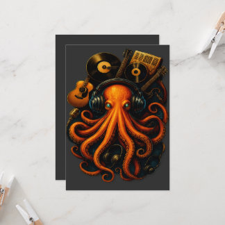 Invitation Steampunk Octopus Art Print - Vintage musical Illu