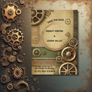 Invitation Steampunk Victorian Gearwork Mariage sécurité date