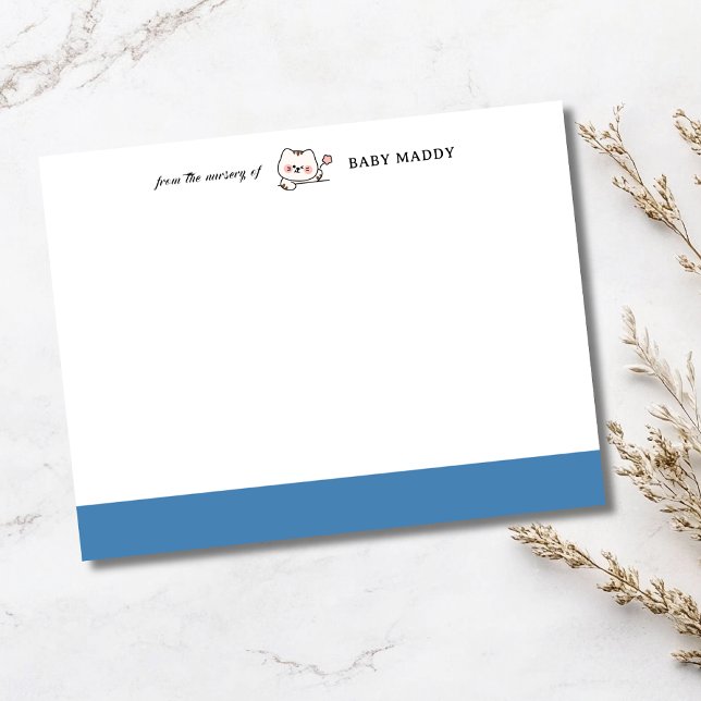 Invitation Steel Blue | Cute Cat Nursery Stationery Note Card (Créateur téléchargé)