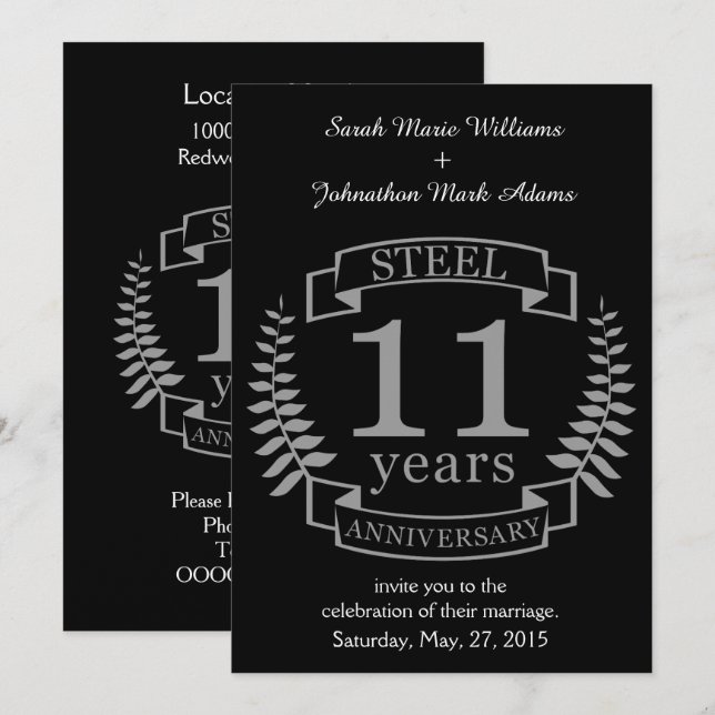 Invitation Steel Onzième anniversaire de mariage 11 ans (Devant / Derrière)