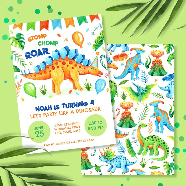 Invitation Stegosaurus Stomp Chomp et Roar Dinosaur Anniversa (Party Like a Dinosaur Stegosaurus Boys Birthday Invitation)