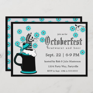 Invitation Stein élégant et Fleurs Turquoises Oktoberfest