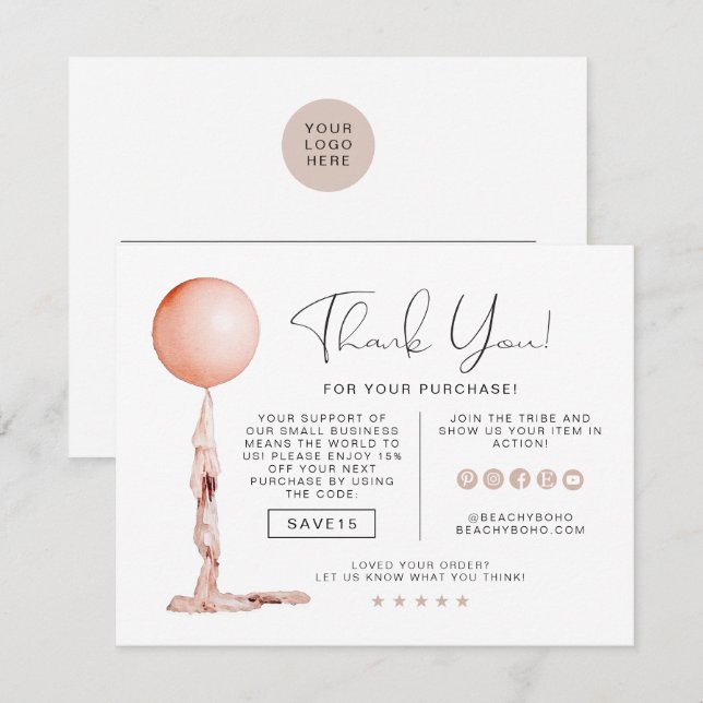 Invitation STELLA Blush Pink Party Balloon Merci d'affaires (Devant / Derrière)
