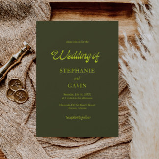 Invitation STEPHANIE Rétro Chartreuse Mariage vert olive