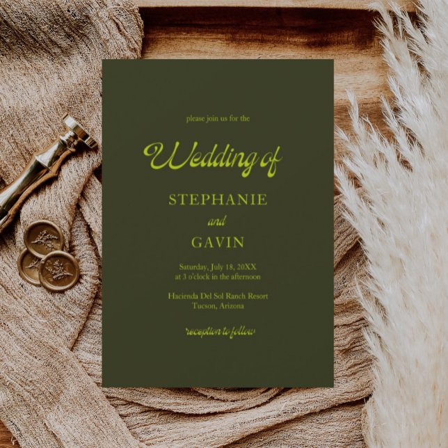 Invitation STEPHANIE Rétro Chartreuse Mariage vert olive (Créateur téléchargé)