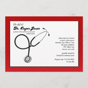 Invitation Stethoscope avec cadre rouge Médicale Graduation I