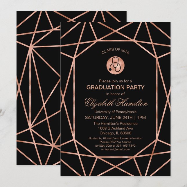 Invitation Stethoscope École de soins infirmiers Grad Party R (Devant / Derrière)