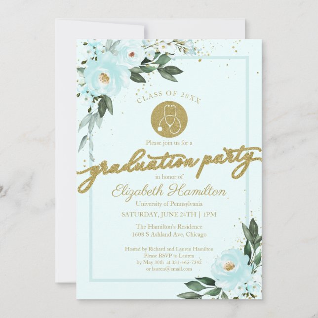 Invitation Stethoscope École de soins infirmiers Grad Party T (Devant)