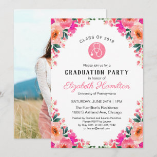 Invitation Stéthoscope Soins infirmiers Graduation Party Phot