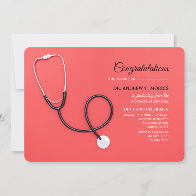 Invitation Stéthoscope sur la Graduation Rouge (Devant)