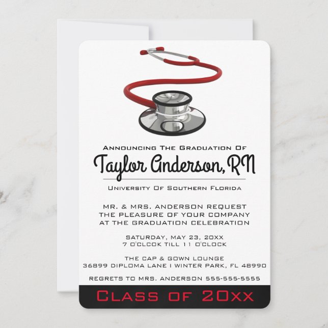 Invitation Stethoscope tendance Ecole Médicale Graduation (Devant)