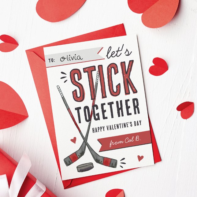 Invitation Stick Together Hockey Classroom Valentine Card (Créateur téléchargé)