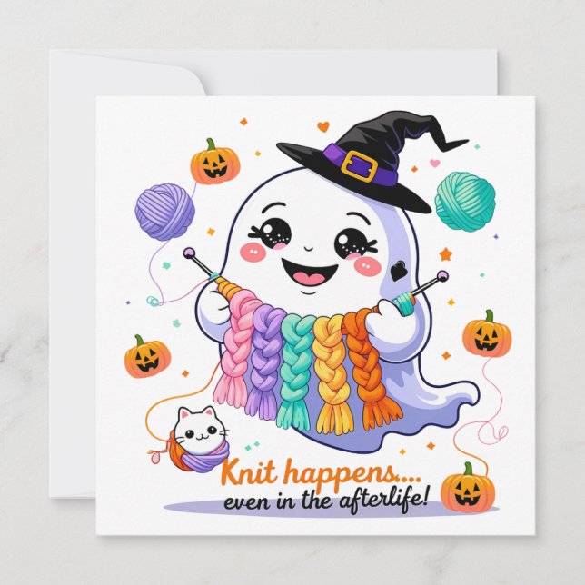Invitation Sticker d'invitation Kawaii Ghost Tricot Halloween (Devant)