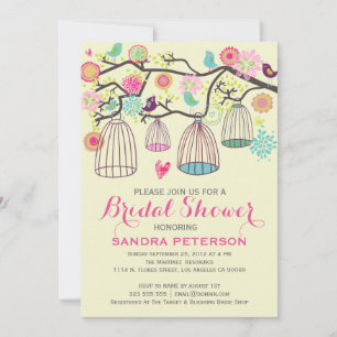 Invitation Sticker Mariage Hanging Bird Cages & Fleurs Rétro