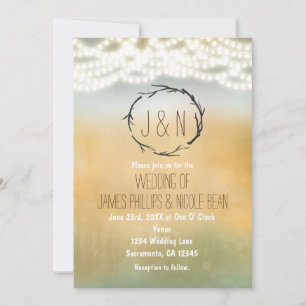 Invitation Sticks rustiques Wreath & Lights Wedding Invitatio