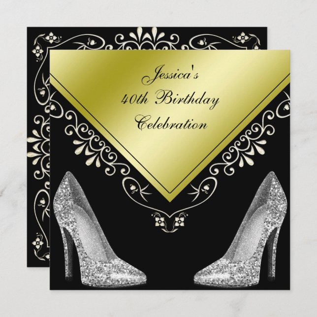 Invitation Stilettos et perles décoratives 40e anniversaire (Devant / Derrière)