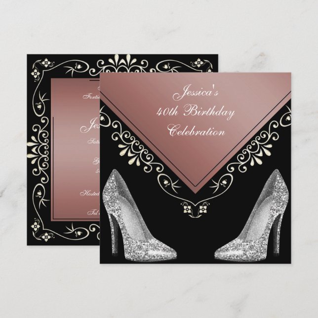 Invitation Stilettos et perles décoratives 40e anniversaire (Devant / Derrière)