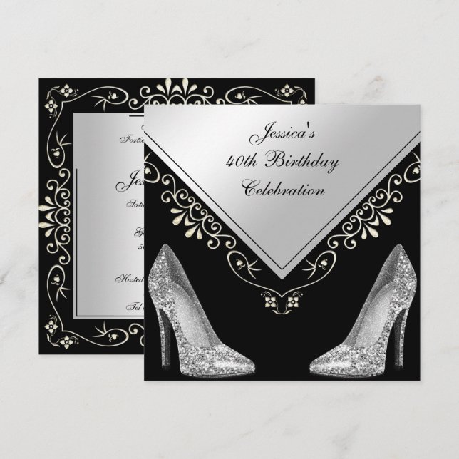 Invitation Stilettos et perles décoratives 40e anniversaire (Devant / Derrière)