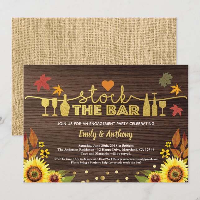 Invitation Stock automne bar tournesol burap bois (Devant / Derrière)