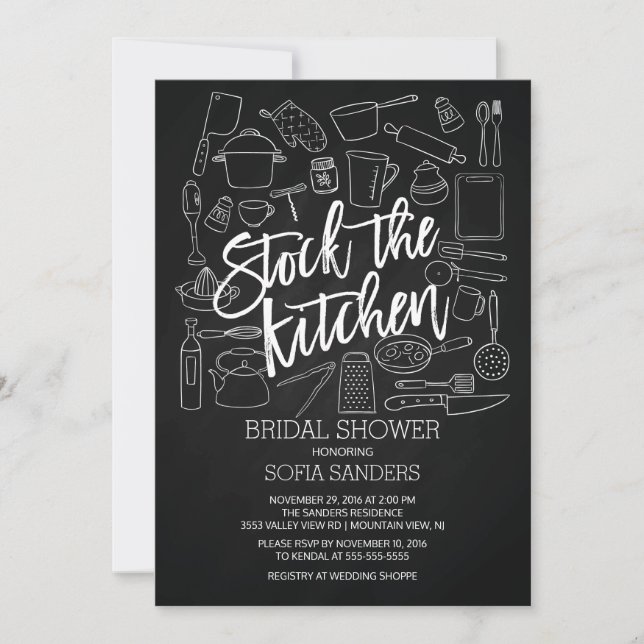 Invitation Stock Chalkboard moderne l'Invitation douche cuisi (Devant)