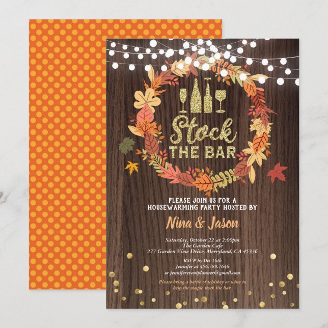 Invitation stock d'automne au bar grâce à la fête de réchauff (Devant / Derrière)