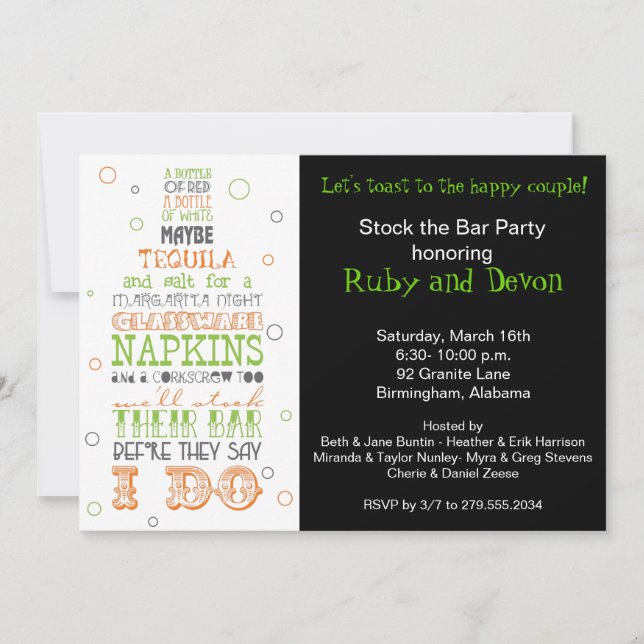 Invitation Stock de l'invitation du Bar Bottle Rhyme Party (Devant)
