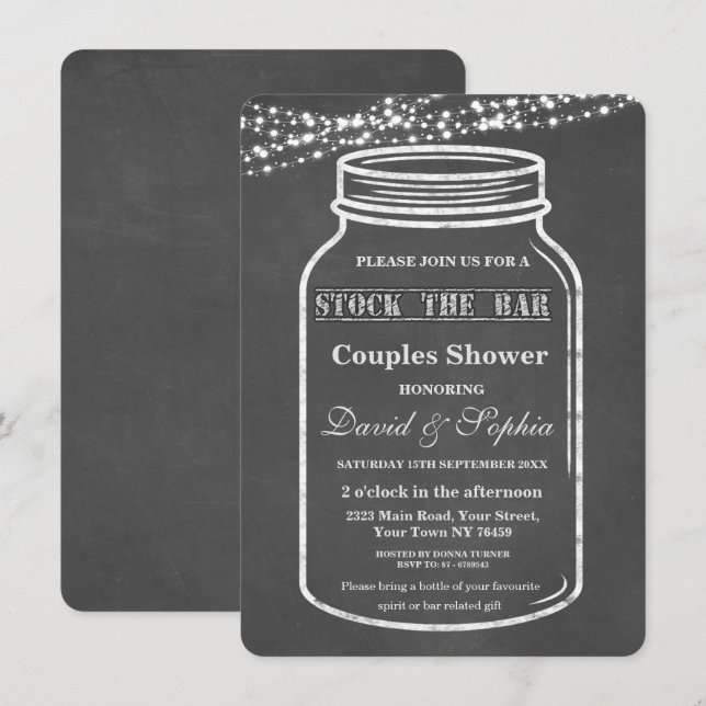 Invitation Stock du Bar Mason Jar Chalk Couples Douche (Devant / Derrière)