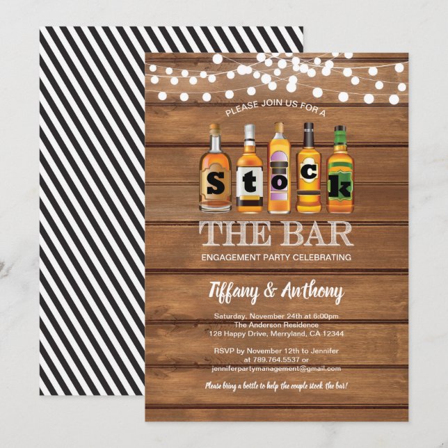 Invitation Stock du bar rustique fiançailles bois (Devant / Derrière)