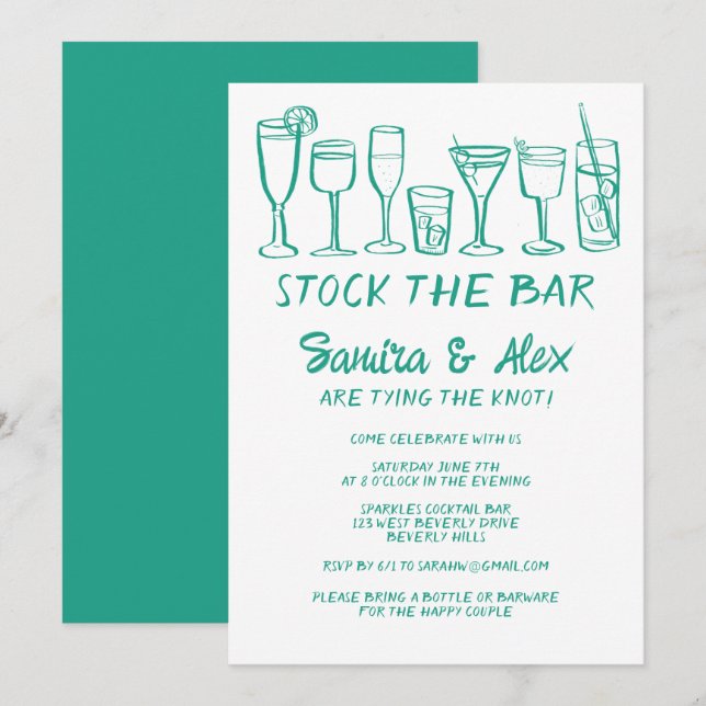 Invitation Stock du bar Whimsical Cocktail Boissons Fiançaill (Devant / Derrière)