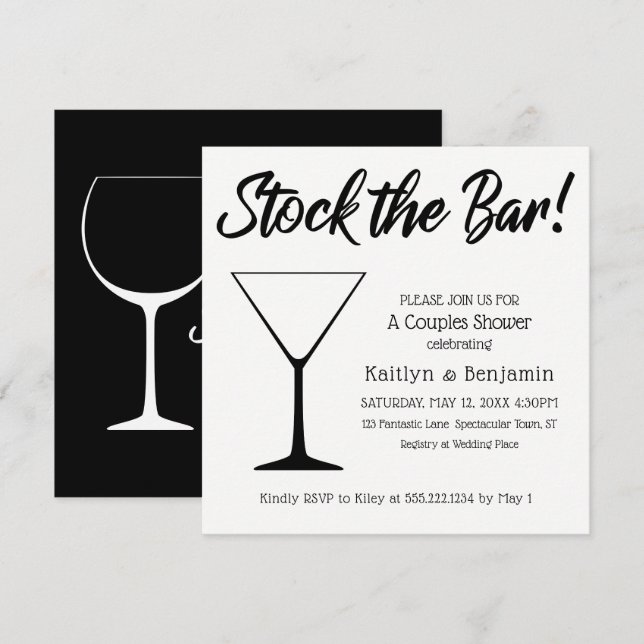 Invitation Stock en noir/blanc  du Bar Couples Douche (Devant / Derrière)