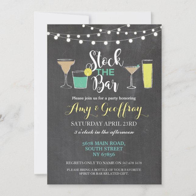 Invitation Stock La Douche du couple du Bar Chalk Party (Devant)