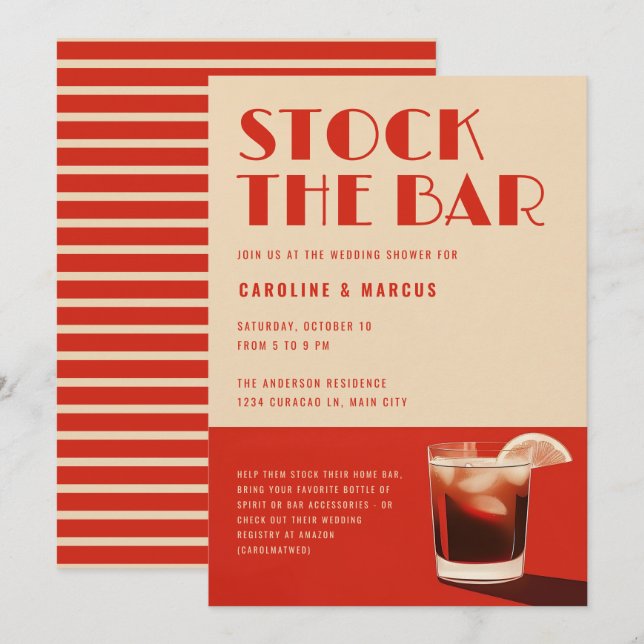 Invitation Stock Le Bar Bold Retro Cocktail Wedding shower (Devant / Derrière)