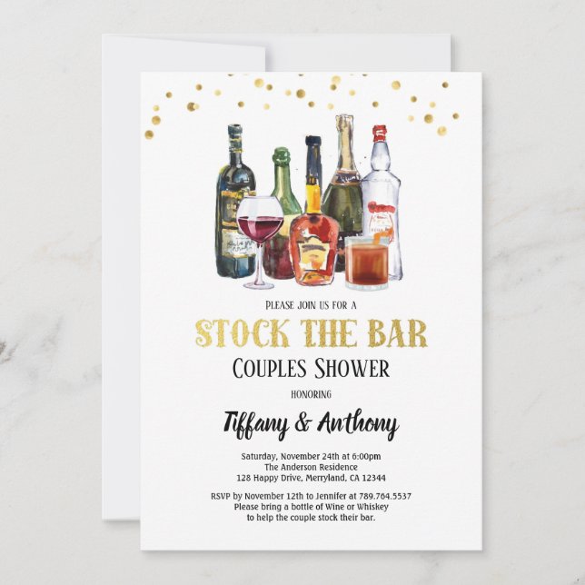 Invitation Stock Le Bar Couples Douche Blanc & Or (Devant)