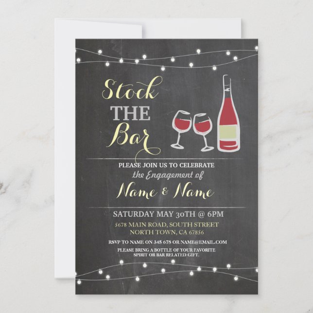Invitation Stock Le Bar Fiançailles Chalk de vin Couple's (Devant)