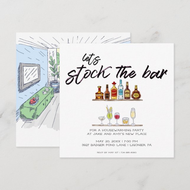 Invitation Stock le Bar | Parti du réchauffement du foyer (Devant / Derrière)