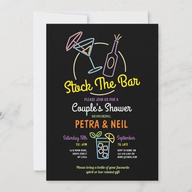 Invitation Stock Le Bar Party Fiançailles Couple Douche (Devant)