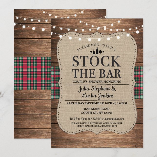 Invitation Stock Le Bar Rustic Couple's Shower Christmas (Devant / Derrière)