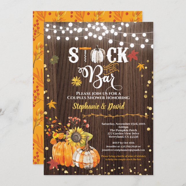 Invitation Stock l'invitation du bar. Bois rustique citrouill (Devant / Derrière)