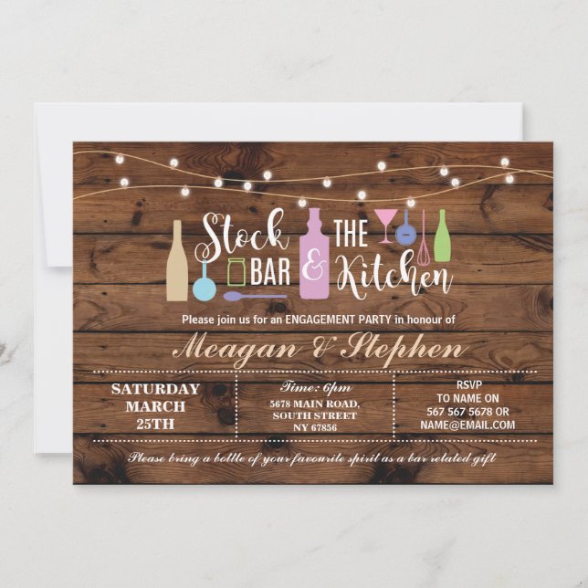 Invitation Stock Rustique Le Bar & Cuisine Fiançailles Couple (Devant)