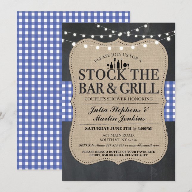 Invitation Stock The Bar and Grill Rustic Engagement Party (Devant / Derrière)