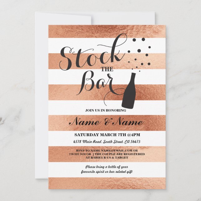 Invitation Stock The Bar Stripe Bronze Couple's Party Invitat (Devant)
