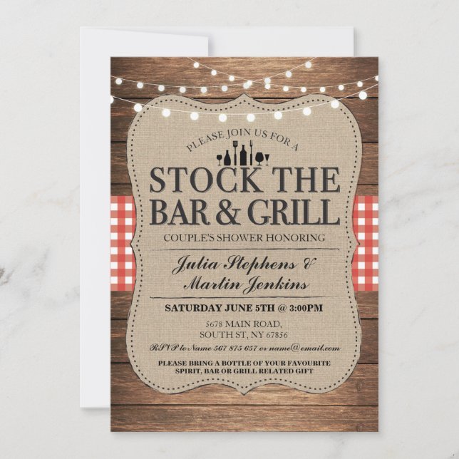 Invitation Stockez la douche du couple rustique de barre et (Devant)