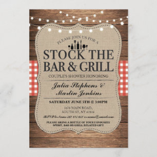Invitation Stockez la douche du couple rustique de barre et