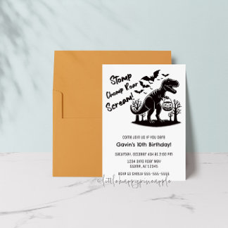 Invitation Stomp Chomp Cri de fond Dino Halloween Anniversair
