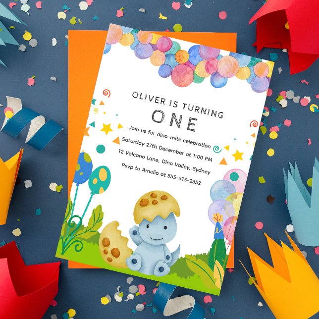 Invitation Stomp chomp Dinosaur 1er anniversaire (Créateur téléchargé)